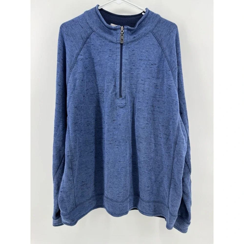 Tommy Bahama Mens Reversible 1/4 Zip Sweater Blue Heather‎ Sweatshirt Sz XL